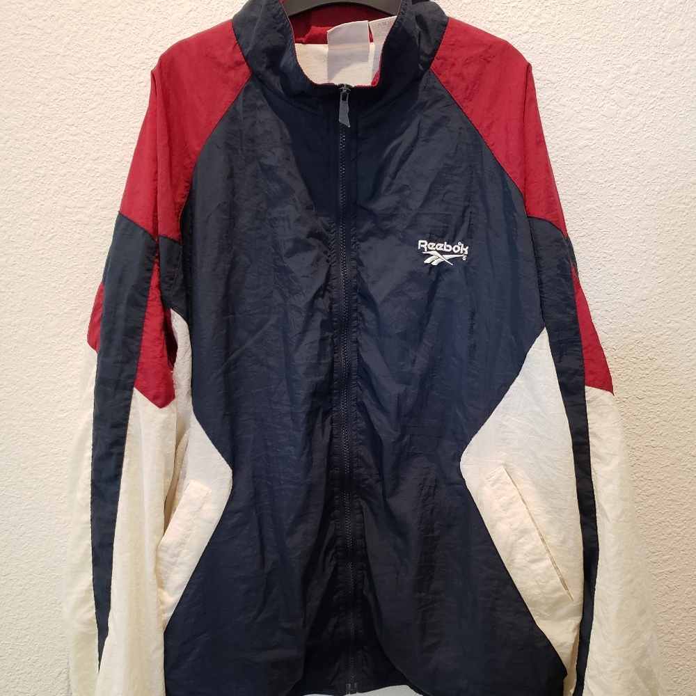 Vintage 90's Reebok Full Zip Geometric Colorblock Windbreaker Jacket Men's XXL